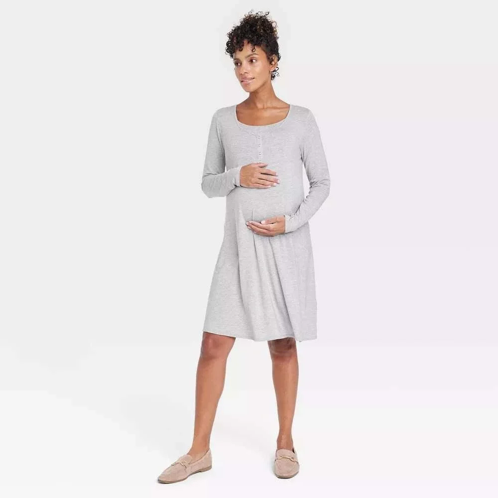 Isabel Maternity by Ingrid &‎ Isabel Gray Long Sleeve Nursing Dress Size XS